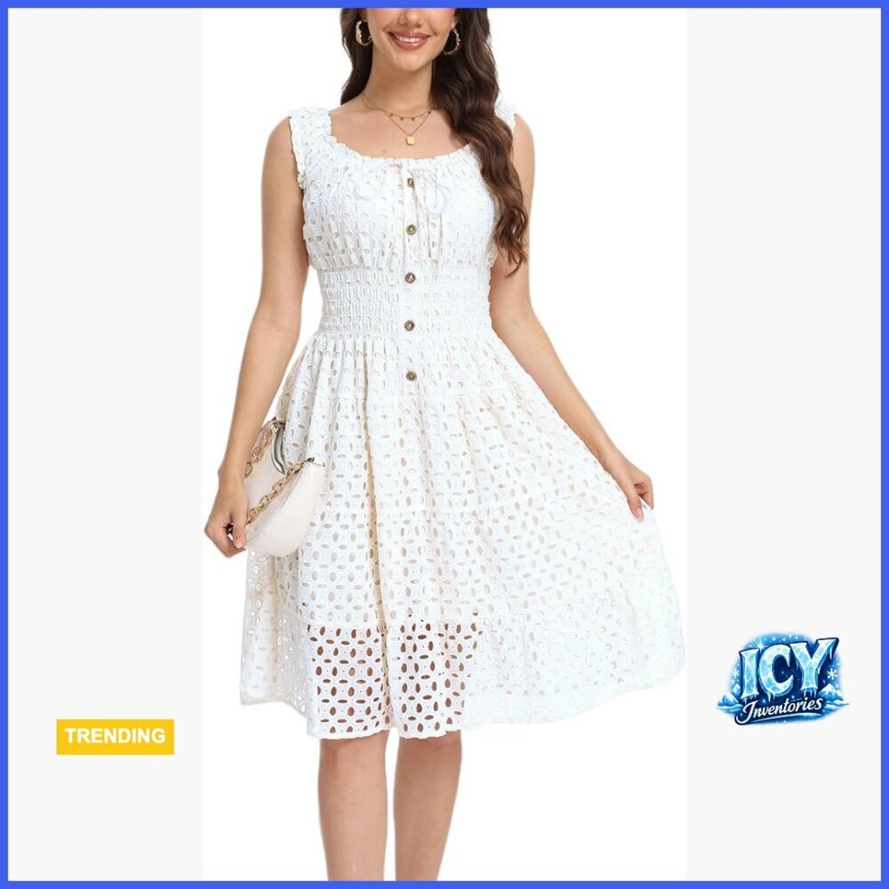 Cotton Lace Hollow Out Square Neck Casual Summer Dress